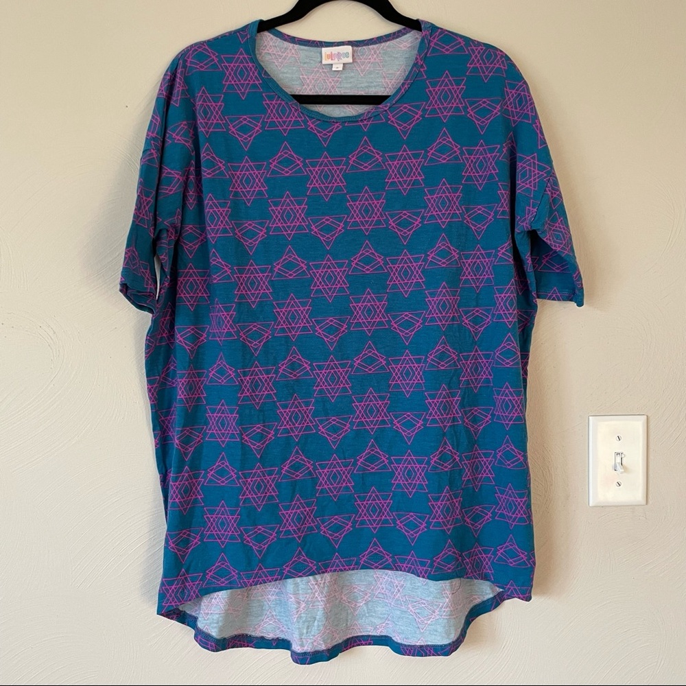 LuLaRoe Blue Pink Triangle Print Irma Size Small